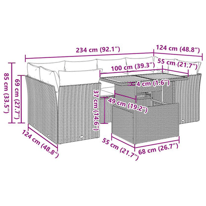 7-tlg. Garten-Sofagarnitur mit Kissen Beige Poly Rattan