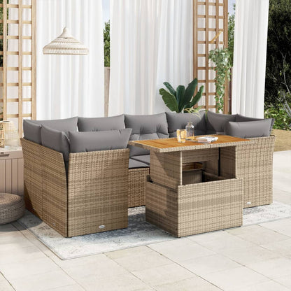 7-tlg. Garten-Sofagarnitur mit Kissen Beige Poly Rattan