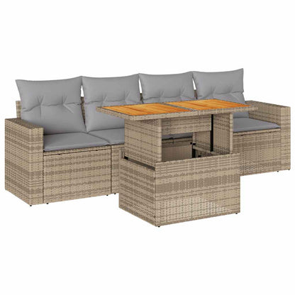 5-tlg. Garten-Sofagarnitur mit Kissen Beige Poly Rattan