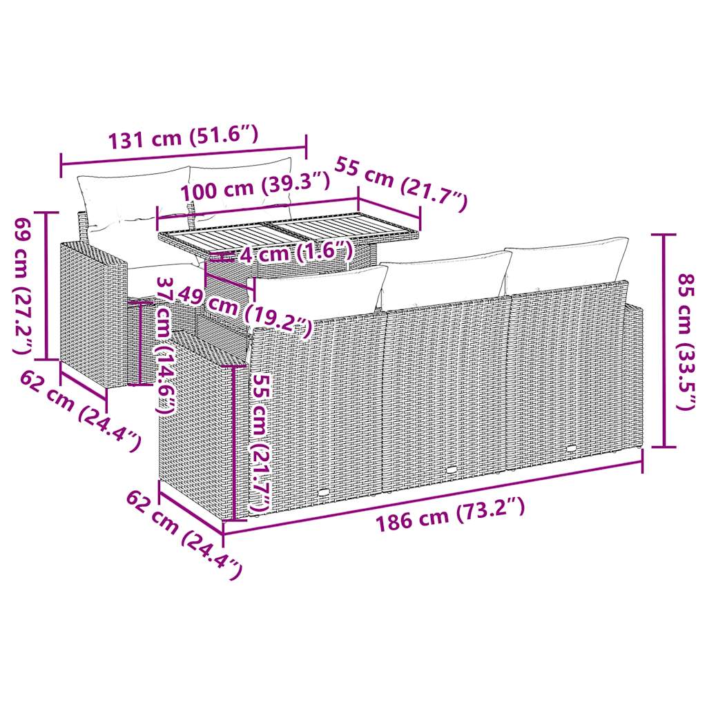 6-tlg. Garten-Sofagarnitur mit Kissen Beige Poly Rattan