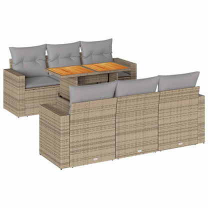 7-tlg. Garten-Sofagarnitur mit Kissen Beige Poly Rattan