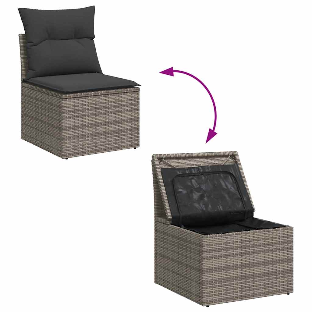 7-tlg. Garten-Sofagarnitur mit Kissen Grau Poly Rattan