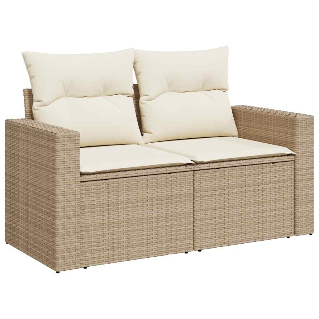 8-tlg. Garten-Sofagarnitur mit Kissen Beige Poly Rattan