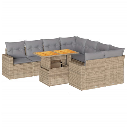 9-tlg. Garten-Sofagarnitur mit Kissen Beige Poly Rattan