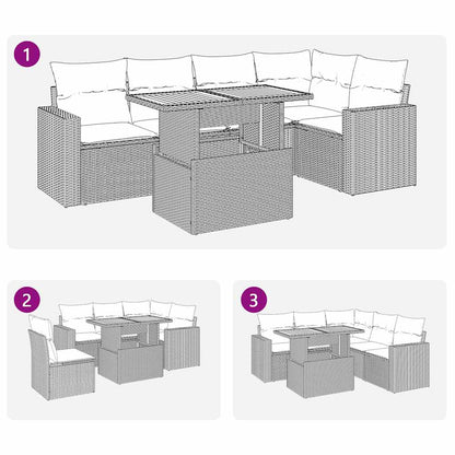 6-tlg. Garten-Sofagarnitur mit Kissen Beige Poly Rattan