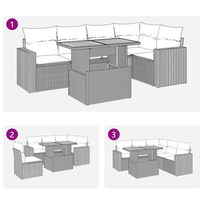 6-tlg. Garten-Sofagarnitur mit Kissen Grau Poly Rattan