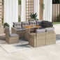 9-tlg. Garten-Sofagarnitur mit Kissen Beige Poly Rattan