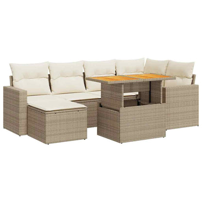 7-tlg. Garten-Sofagarnitur mit Kissen Beige Poly Rattan