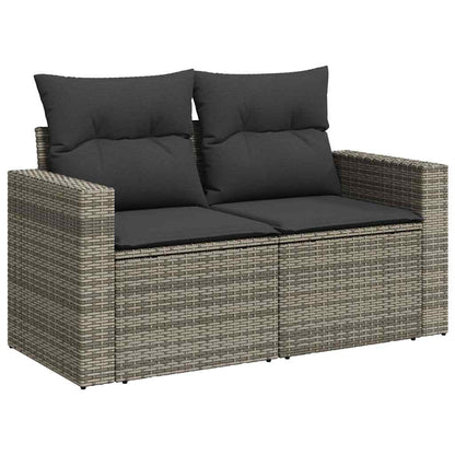 7-tlg. Garten-Sofagarnitur mit Kissen Grau Poly Rattan