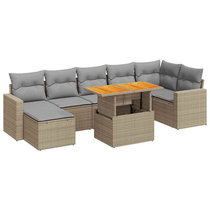 8-tlg. Garten-Sofagarnitur mit Kissen Beige Poly Rattan