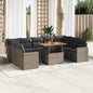 10-tlg. Garten-Sofagarnitur mit Kissen Grau Poly Rattan