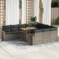 11-tlg. Garten-Sofagarnitur mit Kissen Grau Poly Rattan