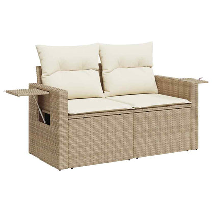 7-tlg. Garten-Sofagarnitur mit Kissen Beige Poly Rattan