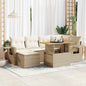 7-tlg. Garten-Sofagarnitur mit Kissen Beige Poly Rattan