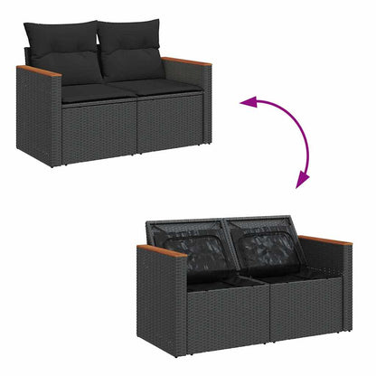 9-tlg. Garten-Sofagarnitur mit Kissen Schwarz Poly Rattan