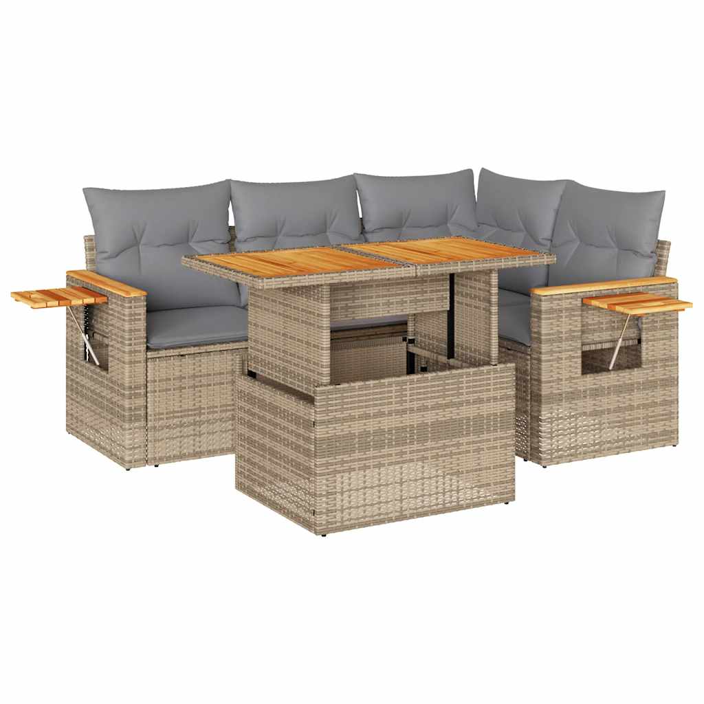 4-tlg. Garten-Sofagarnitur mit Kissen Beige Poly Rattan Akazie