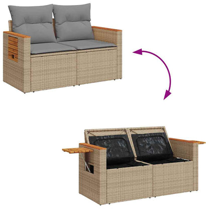 4-tlg. Garten-Sofagarnitur mit Kissen Beige Poly Rattan Akazie