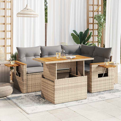 4-tlg. Garten-Sofagarnitur mit Kissen Beige Poly Rattan Akazie