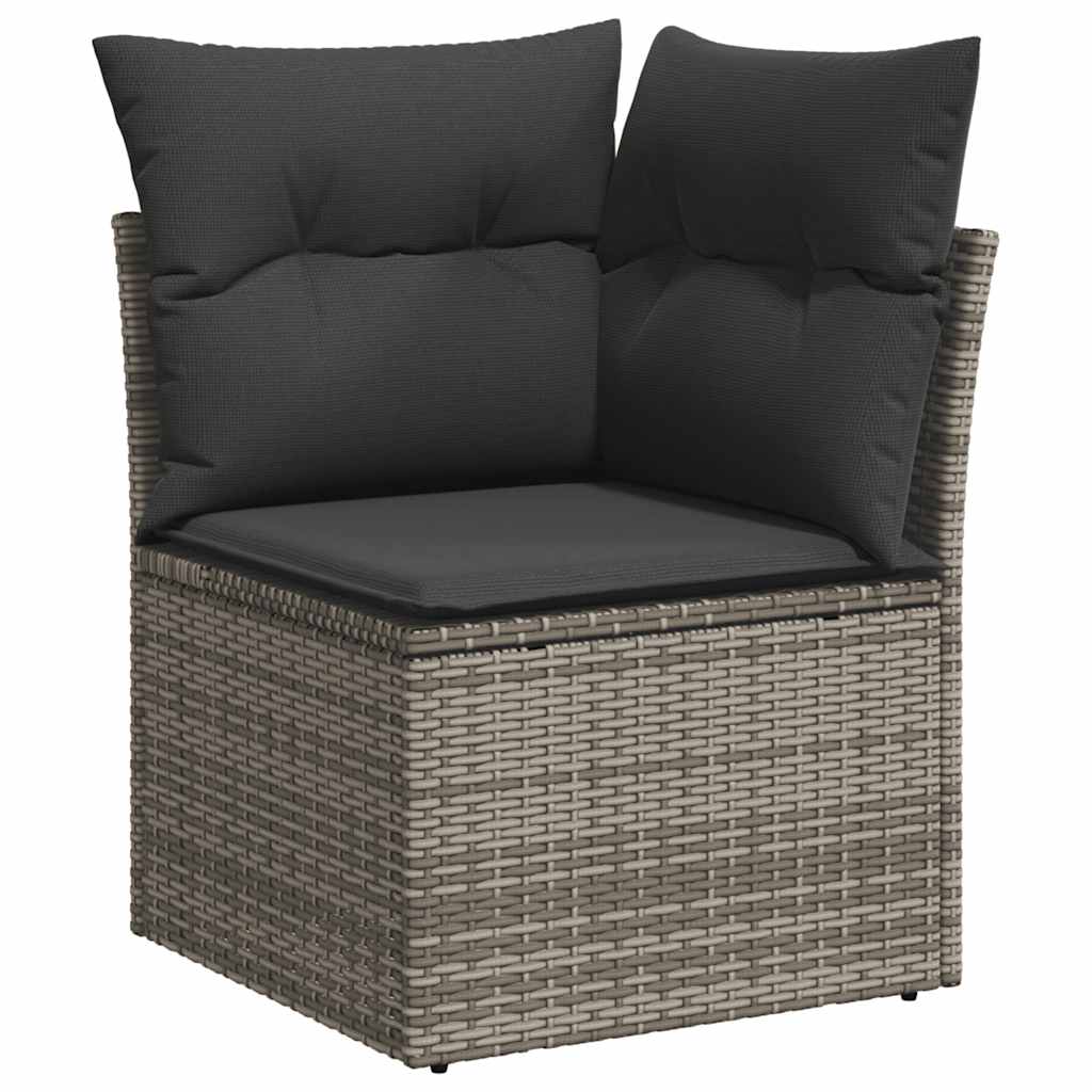 4-tlg. Garten-Sofagarnitur mit Kissen Grau Poly Rattan Akazie