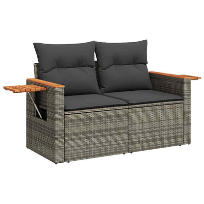 4-tlg. Garten-Sofagarnitur mit Kissen Grau Poly Rattan Akazie