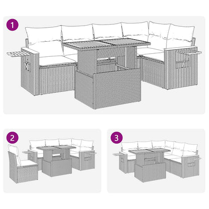 5tlg. Garten-Sofagarnitur mit Kissen Schwarz Poly Rattan Akazie