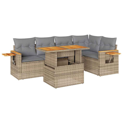 5-tlg. Garten-Sofagarnitur mit Kissen Beige Poly Rattan Akazie