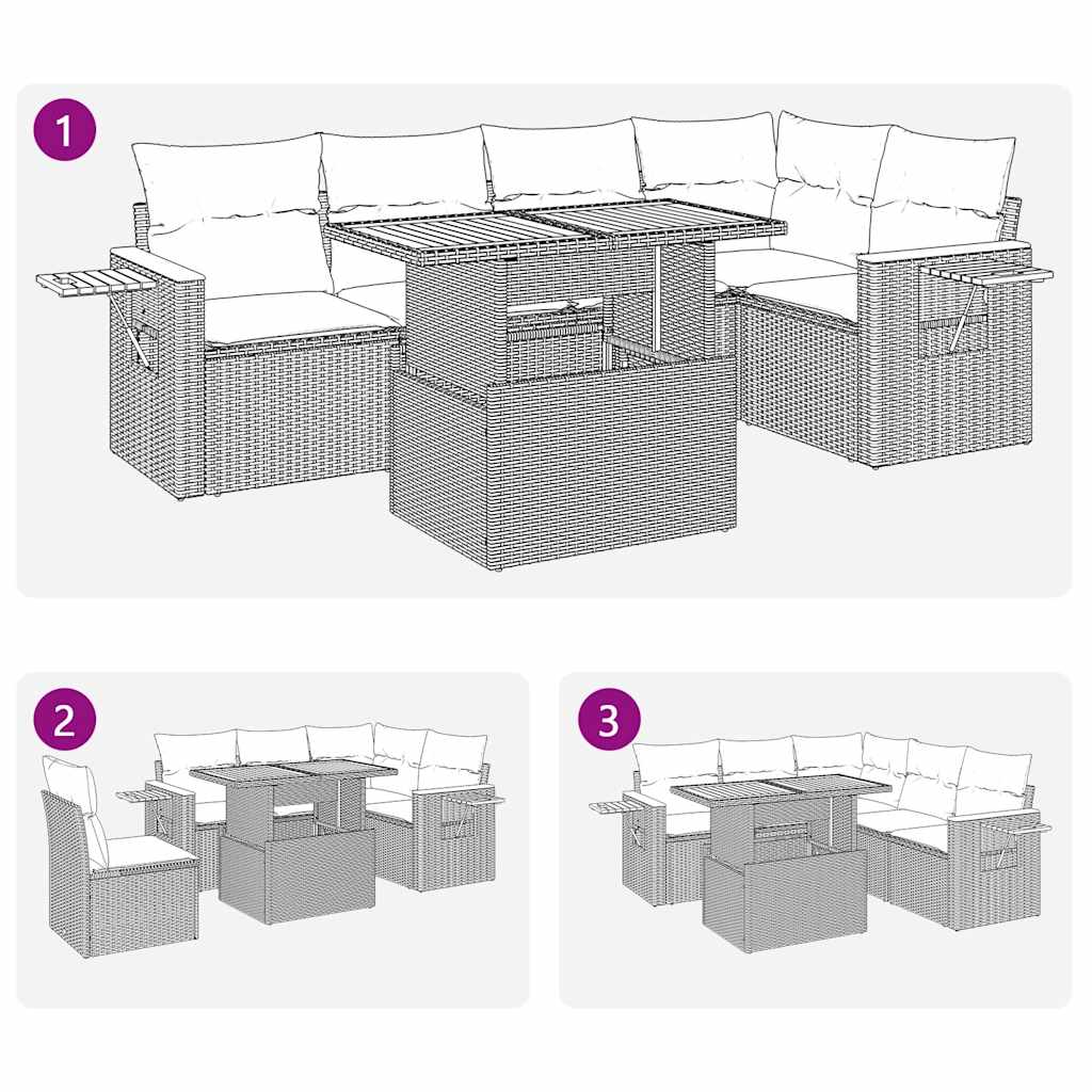 5-tlg. Garten-Sofagarnitur mit Kissen Beige Poly Rattan Akazie