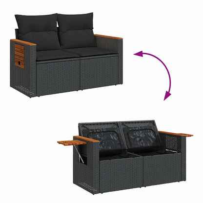 9-tlg. Garten-Sofagarnitur mit Kissen Schwarz Poly Rattan