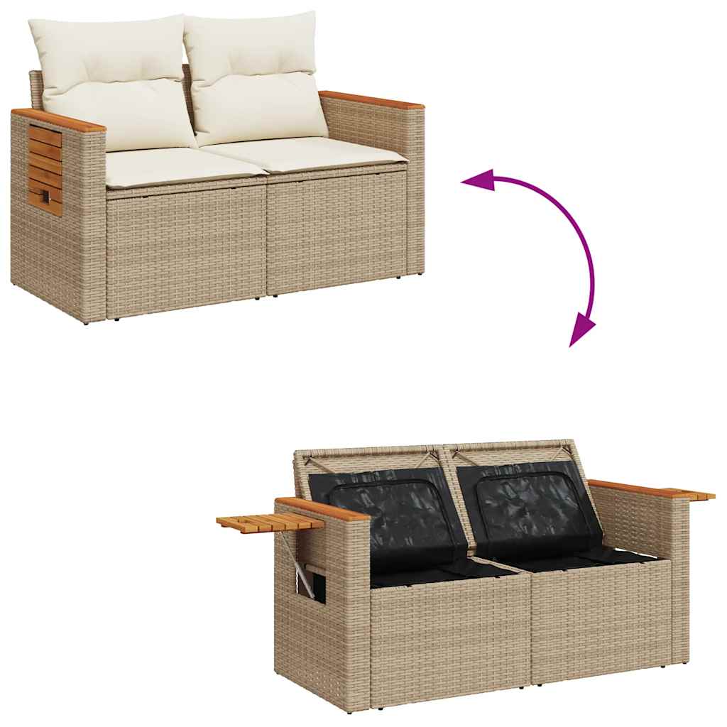 7-tlg. Garten-Sofagarnitur mit Kissen Beige Poly Rattan Akazie