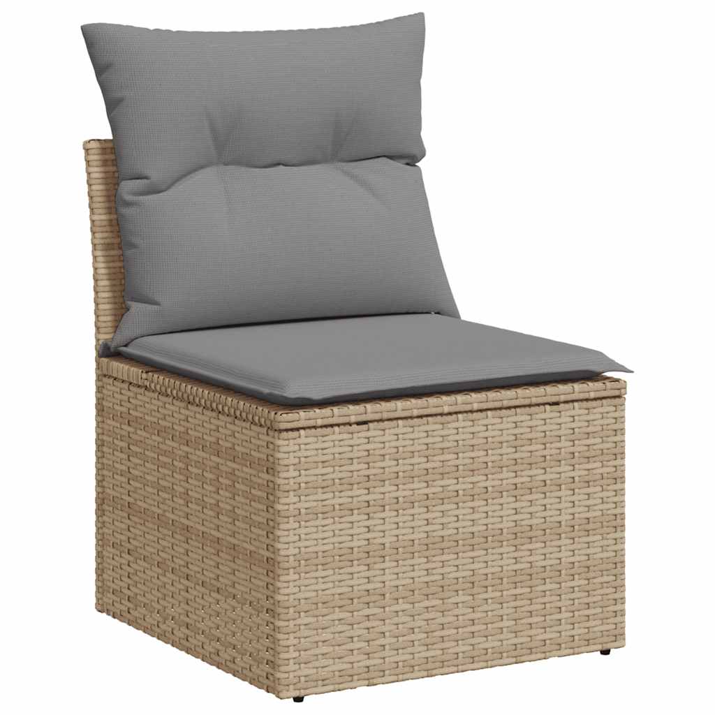 7-tlg. Garten-Sofagarnitur mit Kissen Beige Poly Rattan Akazie