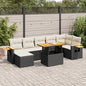 8-tlg. Garten-Sofagarnitur mit Kissen Schwarz Poly Rattan