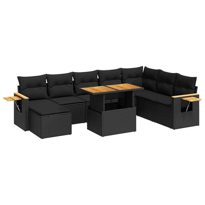 7-tlg. Garten-Sofagarnitur mit Kissen Schwarz Poly Rattan