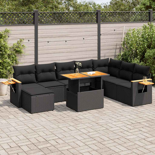 7-tlg. Garten-Sofagarnitur mit Kissen Schwarz Poly Rattan