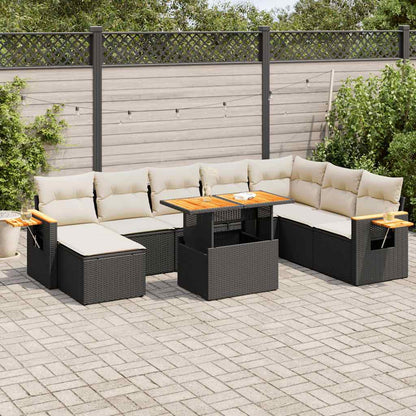 7-tlg. Garten-Sofagarnitur mit Kissen Schwarz Poly Rattan