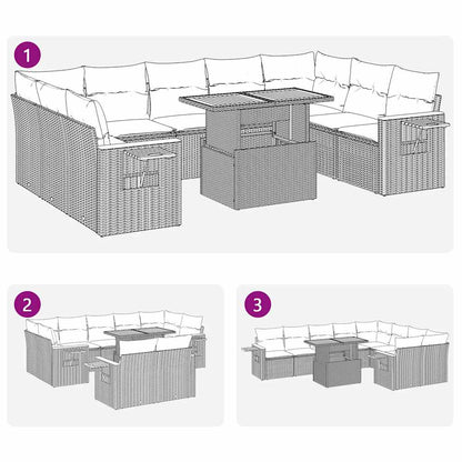 10-tlg. Garten-Sofagarnitur mit Kissen Schwarz Poly Rattan