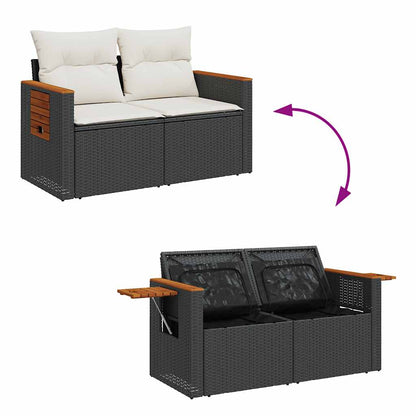 10-tlg. Garten-Sofagarnitur mit Kissen Schwarz Poly Rattan