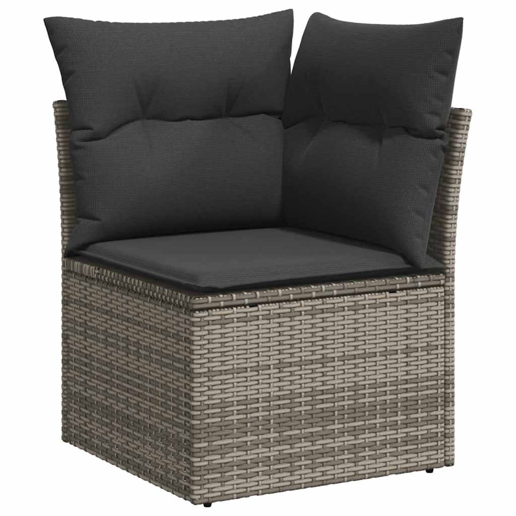 10-tlg. Garten-Sofagarnitur mit Kissen Grau Poly Rattan Akazie