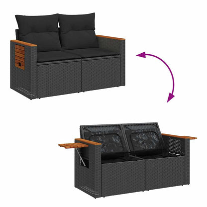 10-tlg. Garten-Sofagarnitur mit Kissen Schwarz Poly Rattan