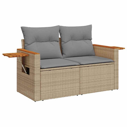 10-tlg. Garten-Sofagarnitur mit Kissen Beige Poly Rattan Akazie