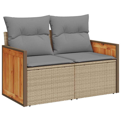 5-tlg. Garten-Sofagarnitur mit Kissen Beige Poly Rattan Akazie