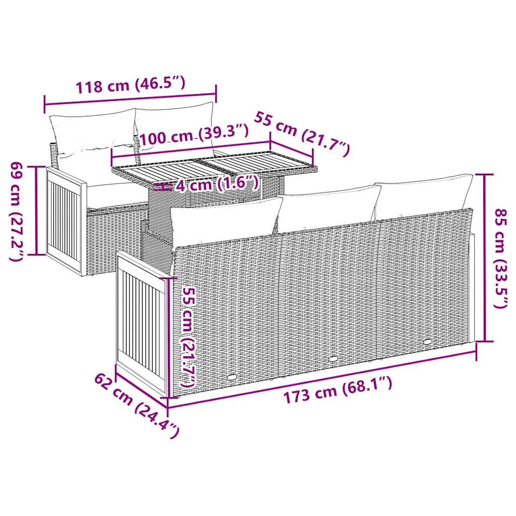 6-tlg. Garten-Sofagarnitur mit Kissen Schwarz Poly Rattan