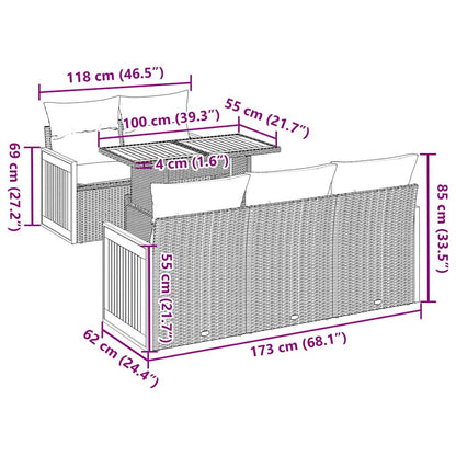 6-tlg. Garten-Sofagarnitur mit Kissen Schwarz Poly Rattan