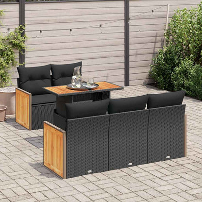 6-tlg. Garten-Sofagarnitur mit Kissen Schwarz Poly Rattan