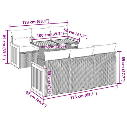 7-tlg. Garten-Sofagarnitur mit Kissen Schwarz Poly Rattan