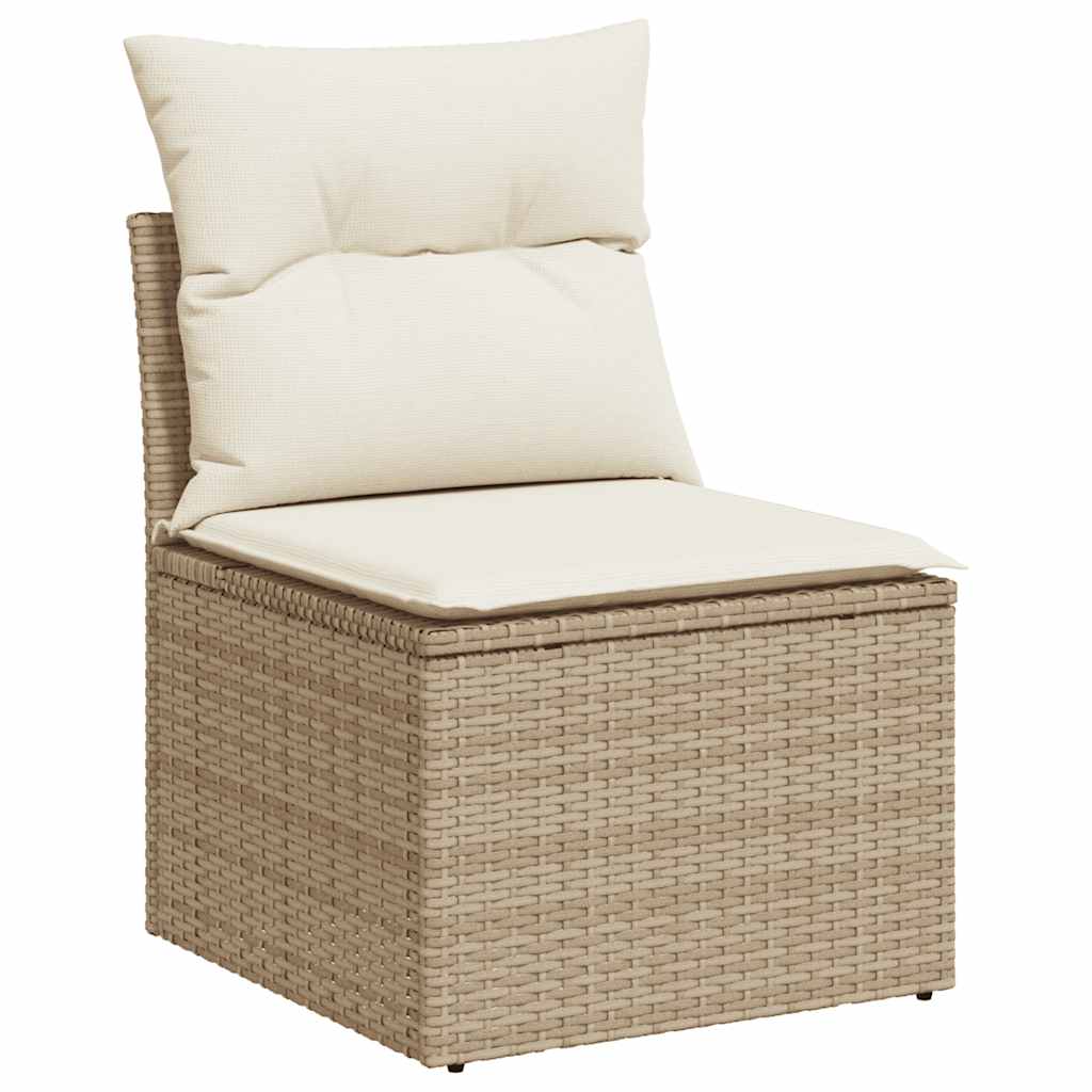 9-tlg. Garten-Sofagarnitur mit Kissen Beige Poly Rattan Akazie