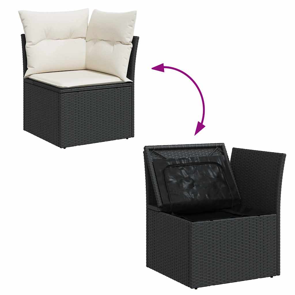 5tlg. Garten-Sofagarnitur mit Kissen Schwarz Poly Rattan Akazie