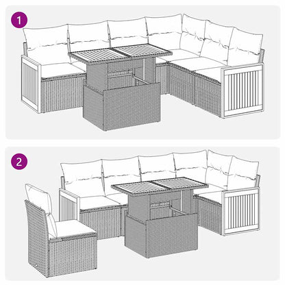 7-tlg. Garten-Sofagarnitur mit Kissen Schwarz Poly Rattan