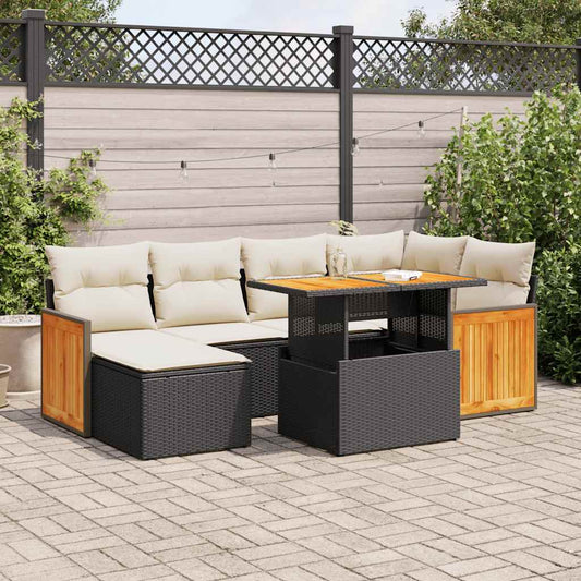 8-tlg. Garten-Sofagarnitur mit Kissen Schwarz Poly Rattan