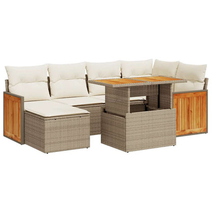 8-tlg. Garten-Sofagarnitur mit Kissen Beige Poly Rattan Akazie