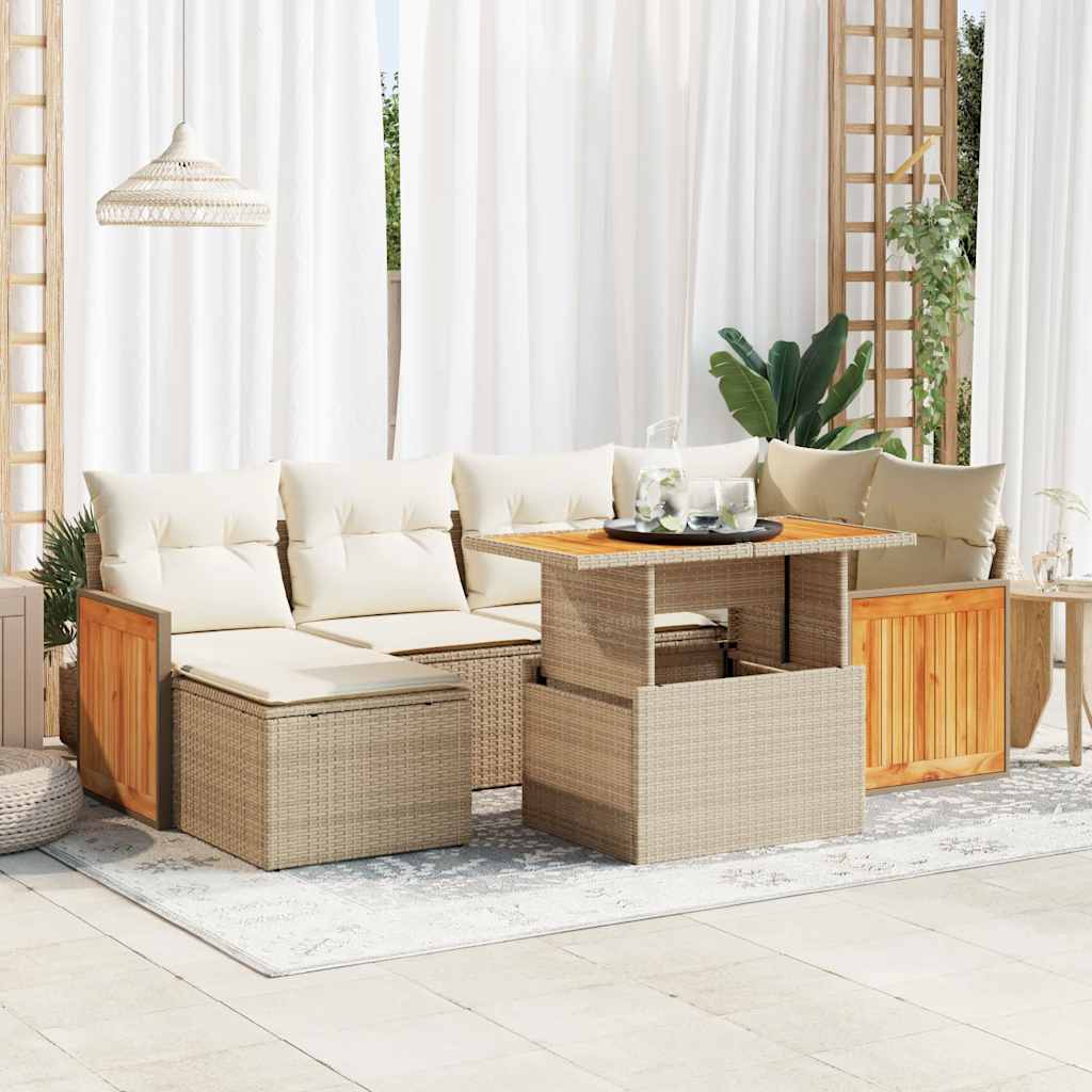 8-tlg. Garten-Sofagarnitur mit Kissen Beige Poly Rattan Akazie